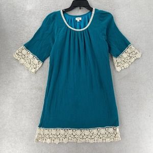 UMGEE Shift Dress Womens Size S Blue Short Lace Sleeves Fit‎ Boho Gauzy Beachy